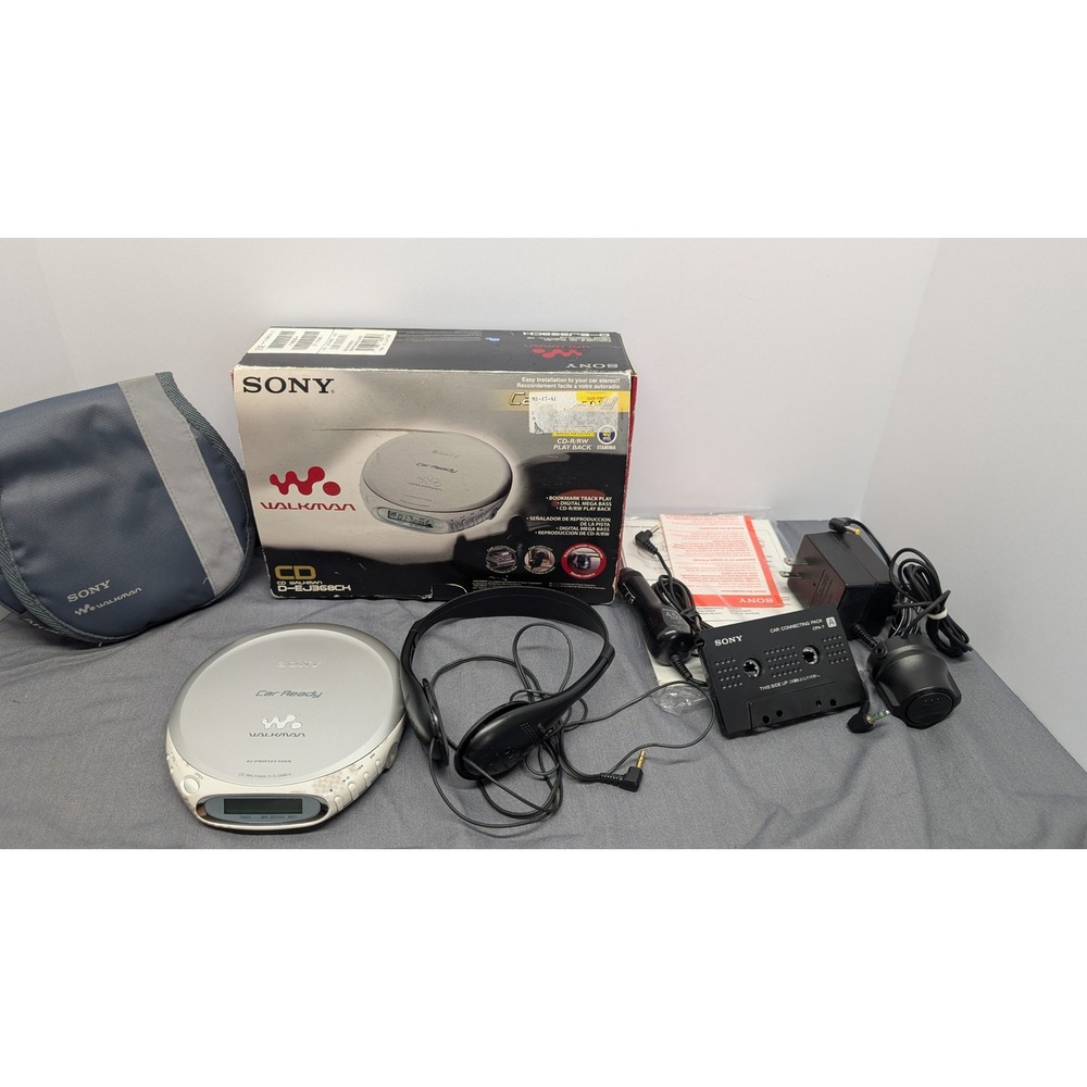 Sony CD Walkman D-EJ368CK Silver Portable Player Bundle G-Protection Car Ready